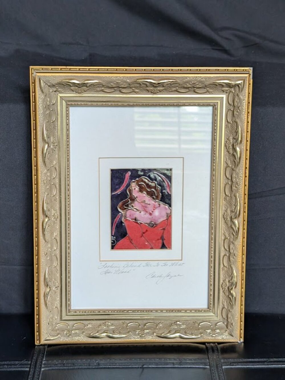 Carole Jayne Original Framed Enamel Art Painting of Woman Hand signed & titled